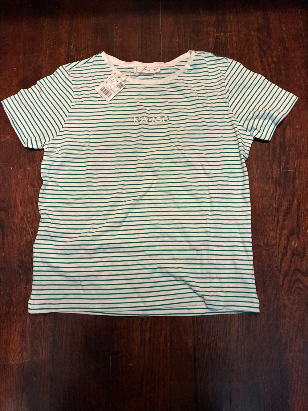 Striped White & Green Tee with Front Logo